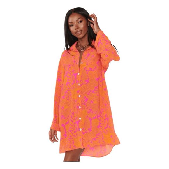 Show Me Your MuMu Other - Show Me Your Mumu Beachclub Button Down Fuchsia Shells Pebble XS